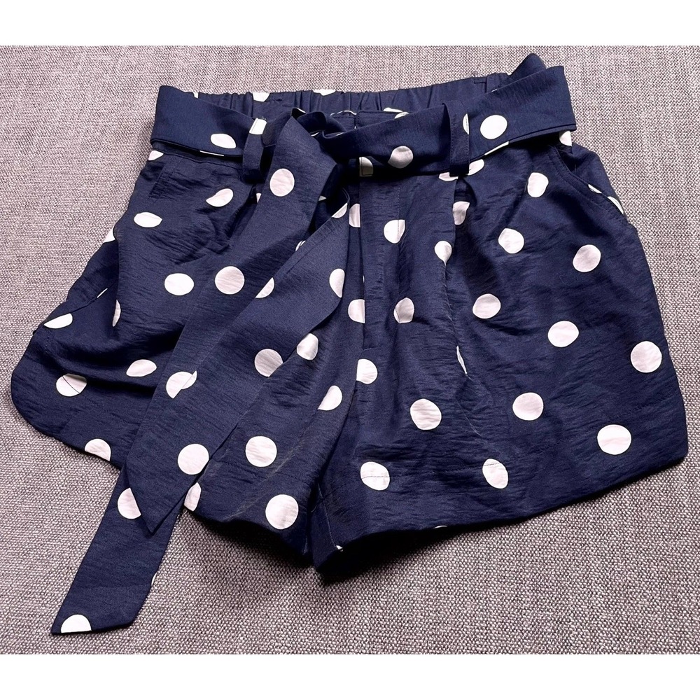 LC Lauren Conrad Paperbag Shorts Womens Small Blue White Polka Dot Casual Belted